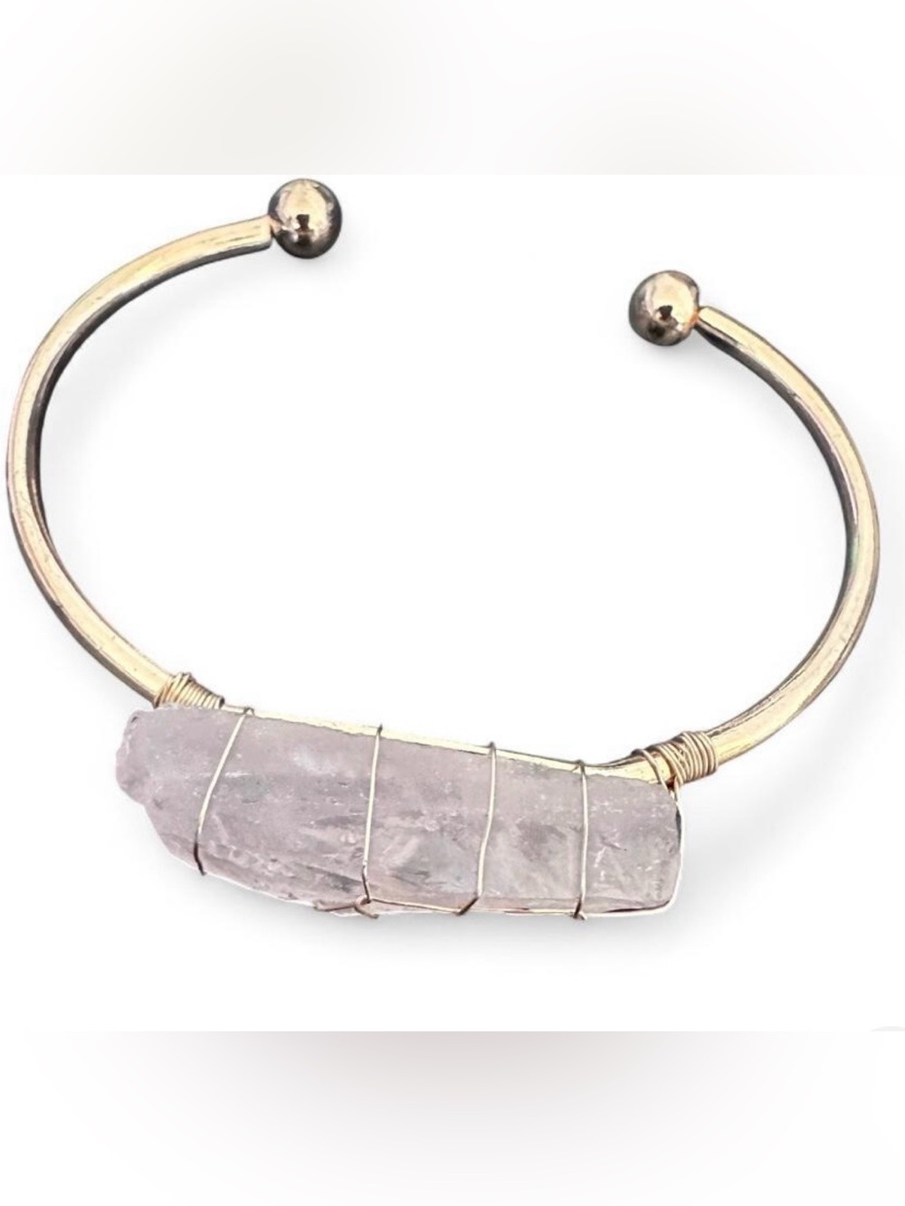 Rose Quartz Wire-Wrapped Cuff Bracelet in Gold Tone - Picture 2 of 2
